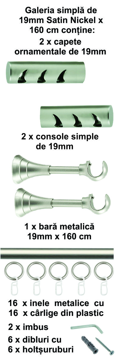 Galerie metalica Drop simpla 19 mm, satin nichel (argintiu mat) - imagine 2