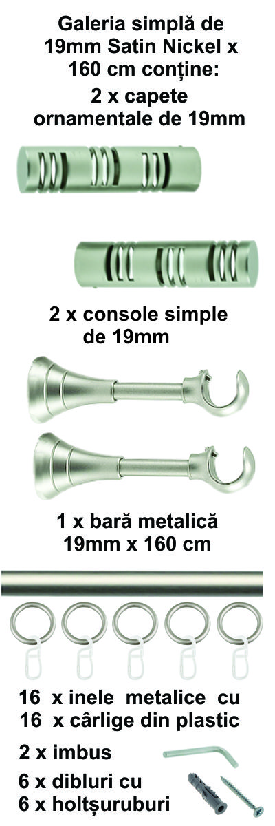 Galerie metalica Elis simpla 19 mm, satin nichel (argintiu mat) - imagine 2