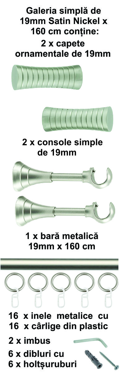 Galerie metalica Febris simpla 19 mm, satin nichel (argintiu mat) - imagine 2