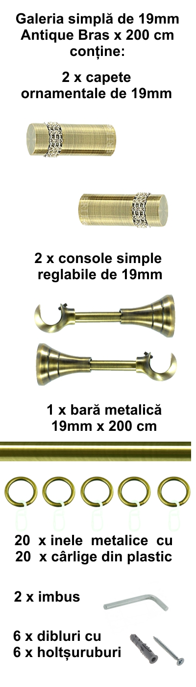 Galerie metalica Dios simpla 19 mm, antique brass (auriu antic) - imagine 3