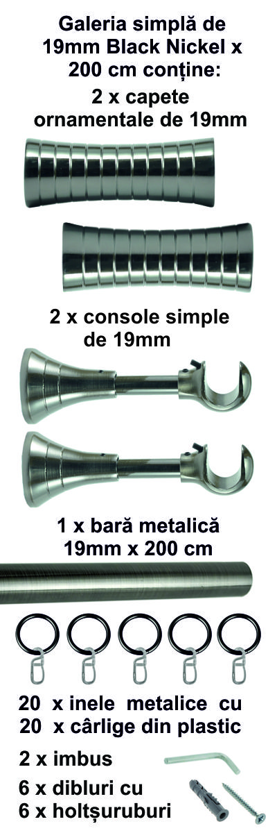 Galerie metalica Febris simpla 19 mm, Black Nickel - imagine 4