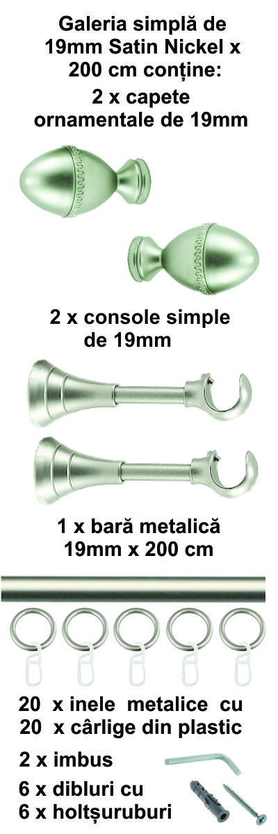 Galerie metalica Cezar simpla 19 mm, satin nichel (argintiu mat) - imagine 5