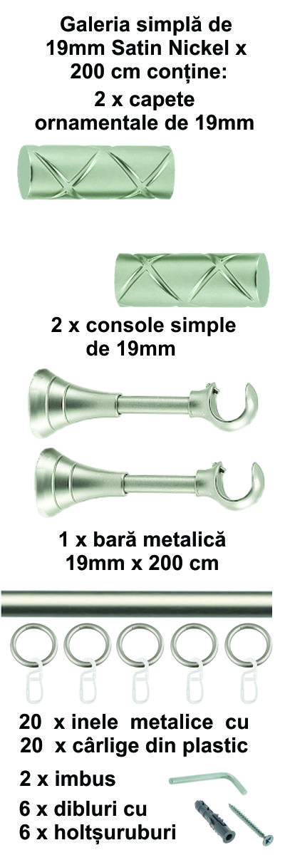 Galerie metalica Ciel simpla 19 mm, satin nichel (argintiu mat) - imagine 5