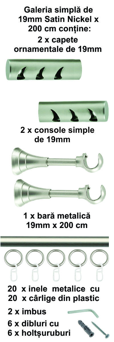Galerie metalica Drop simpla 19 mm, satin nichel (argintiu mat) - imagine 5