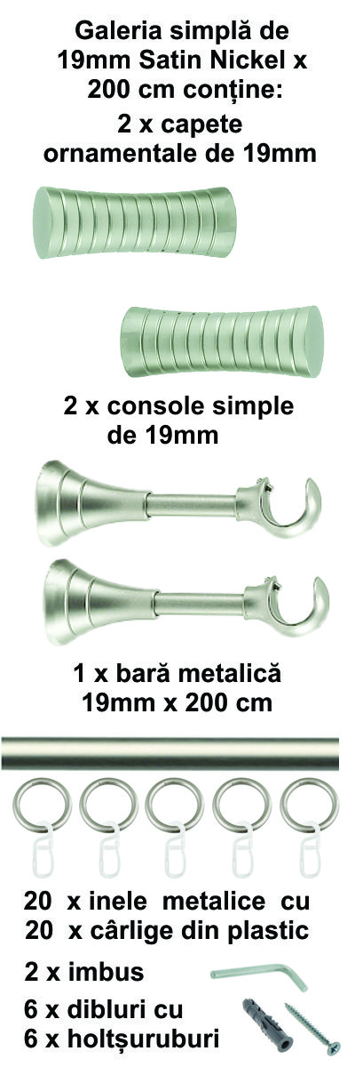 Galerie metalica Febris simpla 19 mm, satin nichel (argintiu mat) - imagine 5