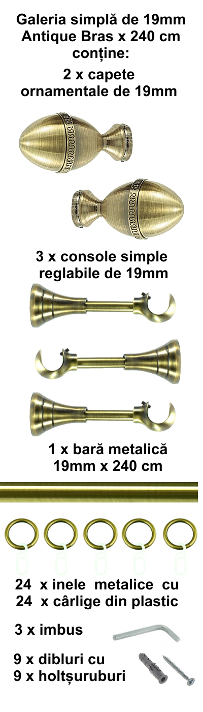 Galerie metalica Cezar simpla 19 mm, antique brass (auriu antic) - imagine 4