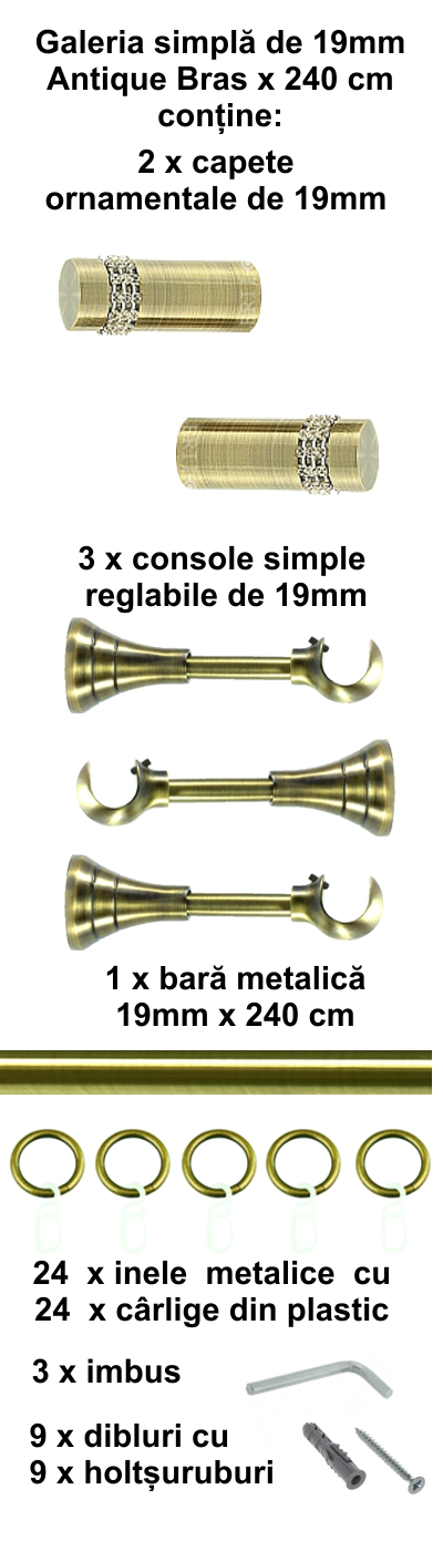 Galerie metalica Dios simpla 19 mm, antique brass (auriu antic) - imagine 4