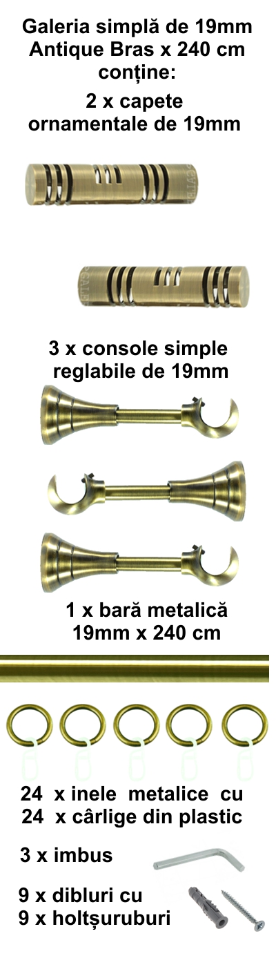 Galerie metalica Elis simpla 19 mm, antique brass (auriu antic) - imagine 4