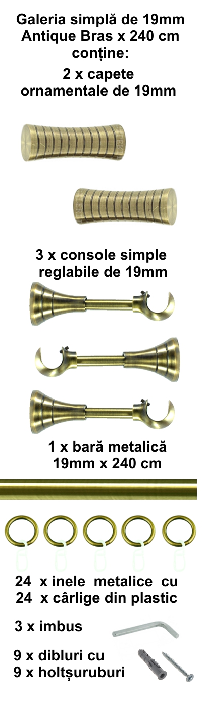 Galerie metalica Febris simpla 19 mm, antique brass (auriu antic) - imagine 4