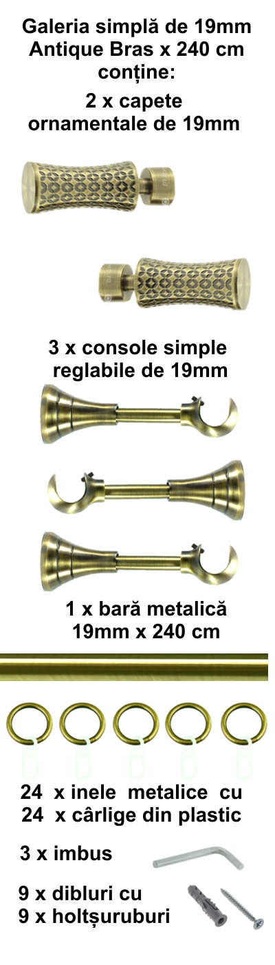 Galerie metalica Jaris simpla 19 mm, antique brass (auriu antic) - imagine 4