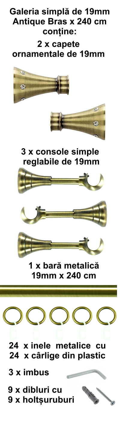 Galerie metalica Sigma simpla 19 mm, antique brass (auriu antic) - imagine 4