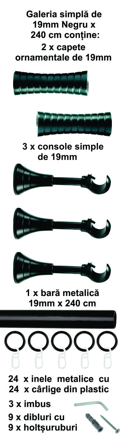 Galerie metalica Febris simpla 19 mm, Negru - imagine 5