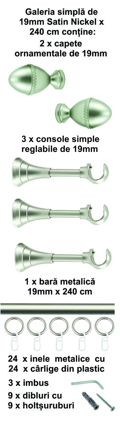Galerie metalica Cezar simpla 19 mm, satin nichel (argintiu mat) - imagine 6