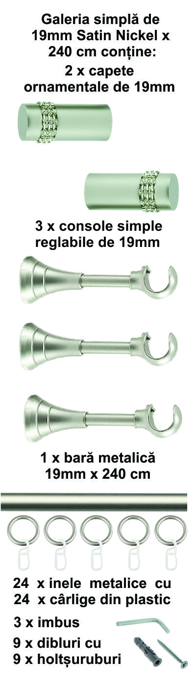 Galerie metalica Dios simpla 19 mm, satin nichel (argintiu mat) - imagine 6