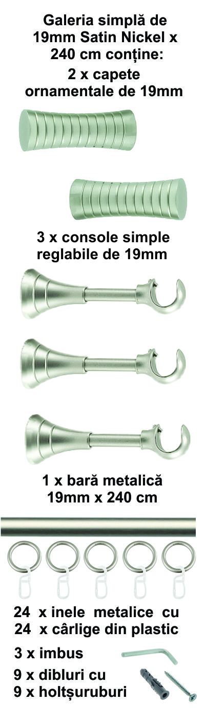 Galerie metalica Febris simpla 19 mm, satin nichel (argintiu mat) - imagine 6