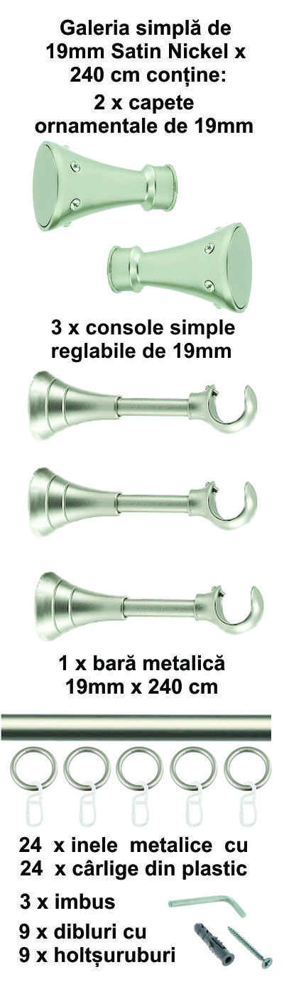 Galerie metalica Sigma simpla 19 mm, satin nichel (argintiu mat) - imagine 6