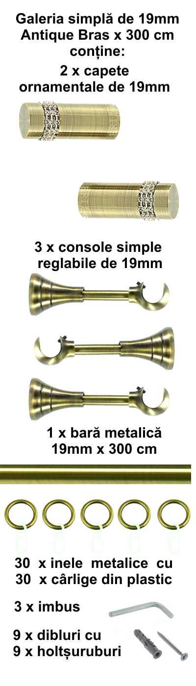 Galerie metalica Dios simpla 19 mm, antique brass (auriu antic) - imagine 5