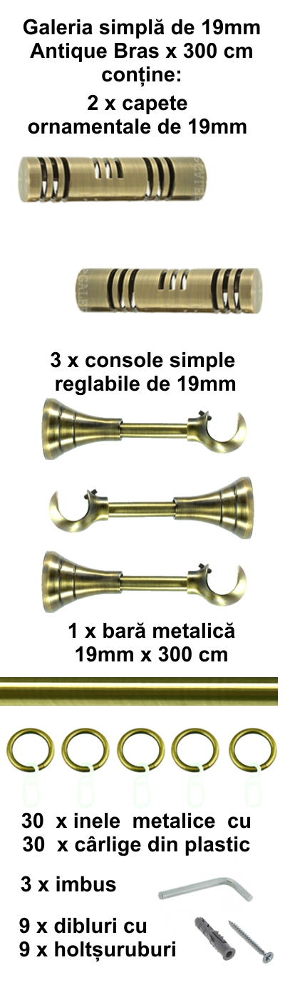 Galerie metalica Elis simpla 19 mm, antique brass (auriu antic) - imagine 5