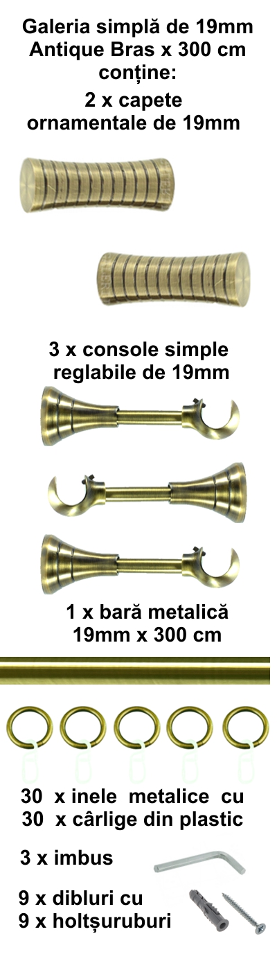 Galerie metalica Febris simpla 19 mm, antique brass (auriu antic) - imagine 5