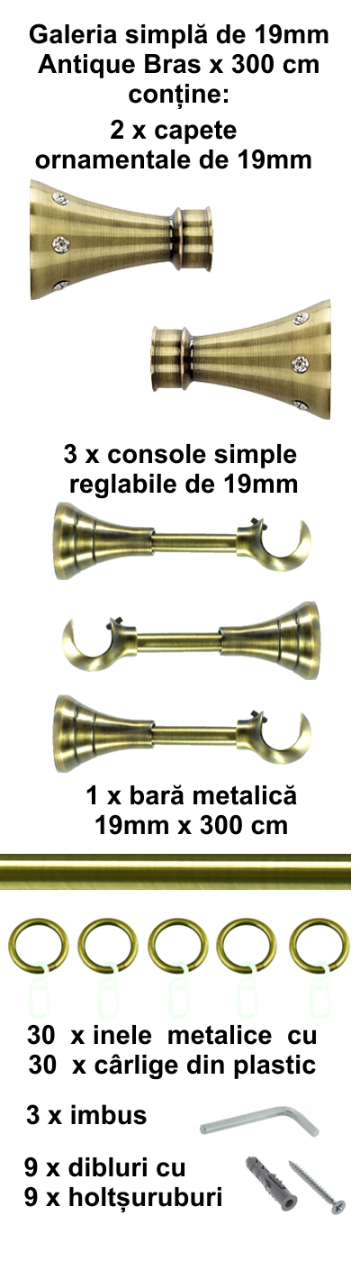 Galerie metalica Sigma simpla 19 mm, antique brass (auriu antic) - imagine 5