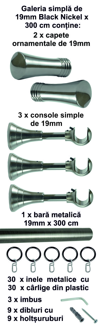 Galerie metalica Ahile simpla 19 mm, Black Nickel - imagine 6