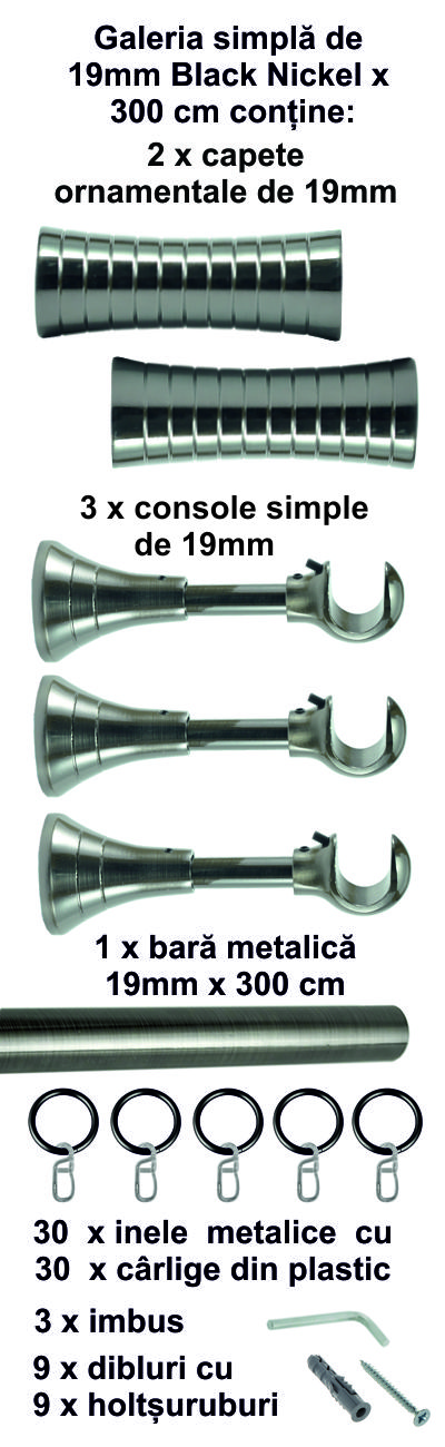 Galerie metalica Febris simpla 19 mm, Black Nickel - imagine 6