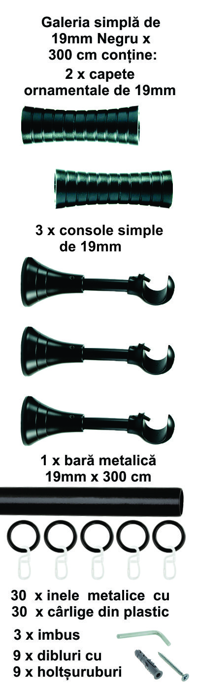 Galerie metalica Febris simpla 19 mm, Negru - imagine 6