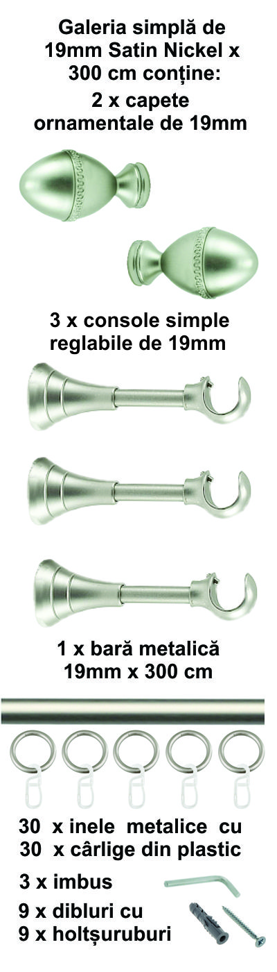 Galerie metalica Cezar simpla 19 mm, satin nichel (argintiu mat) - imagine 7