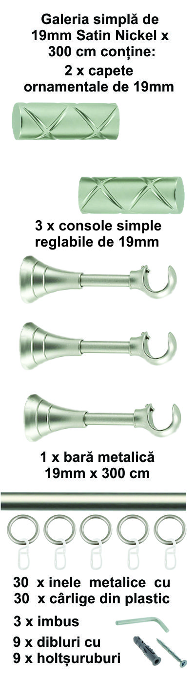Galerie metalica Ciel simpla 19 mm, satin nichel (argintiu mat) - imagine 7