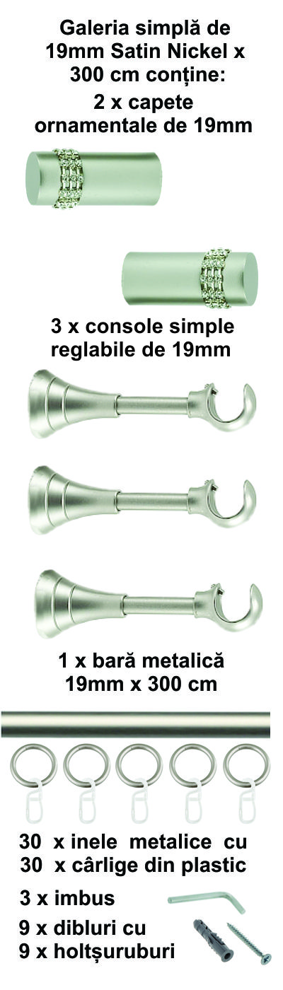 Galerie metalica Dios simpla 19 mm, satin nichel (argintiu mat) - imagine 7