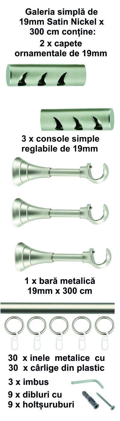 Galerie metalica Drop simpla 19 mm, satin nichel (argintiu mat) - imagine 7