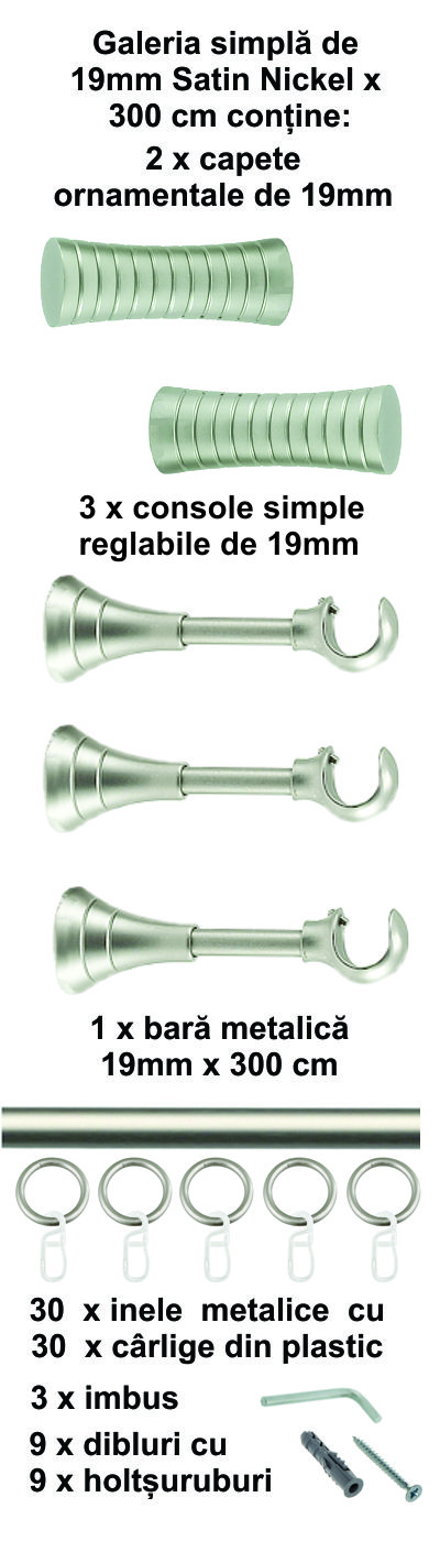 Galerie metalica Febris simpla 19 mm, satin nichel (argintiu mat) - imagine 7