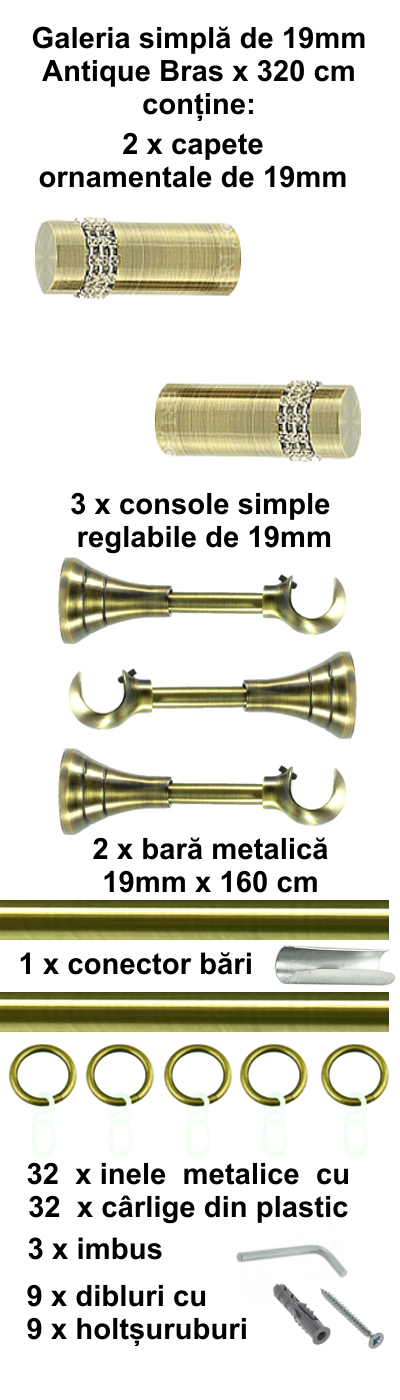 Galerie metalica Dios simpla 19 mm, antique brass (auriu antic) - imagine 6