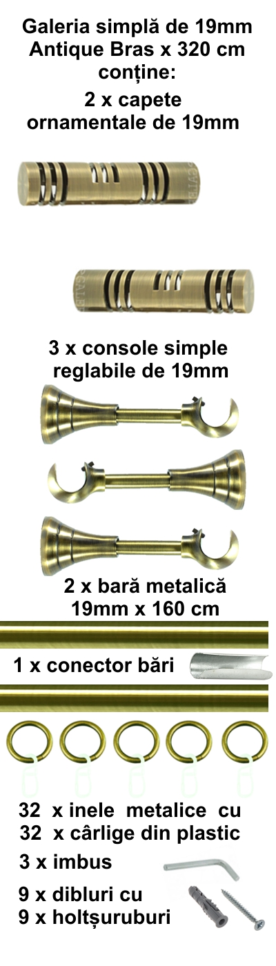 Galerie metalica Elis simpla 19 mm, antique brass (auriu antic) - imagine 6