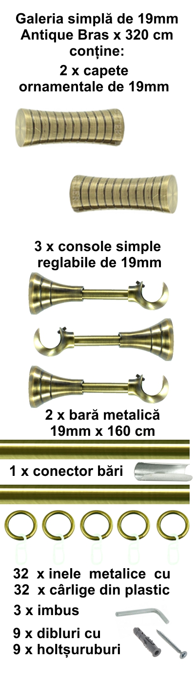 Galerie metalica Febris simpla 19 mm, antique brass (auriu antic) - imagine 6