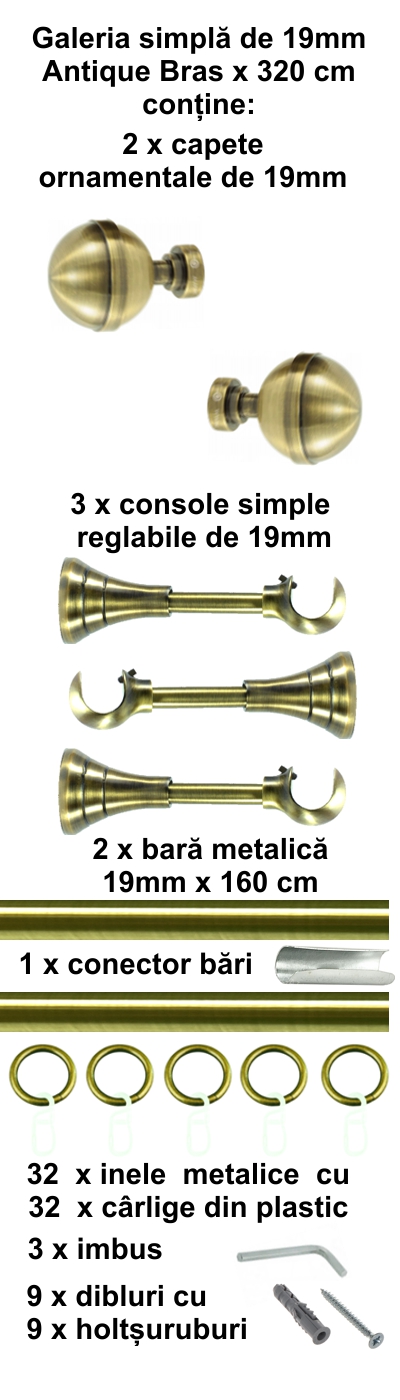 Galerie metalica Kalisto simpla 19 mm, antique brass (auriu antic) - imagine 6