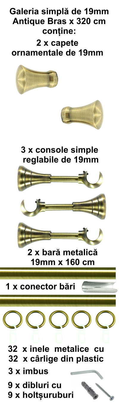Galerie metalica Monaco simpla 19 mm, antique brass (auriu antic) - imagine 6