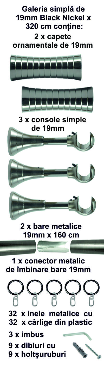 Galerie metalica Febris simpla 19 mm, Black Nickel - imagine 7