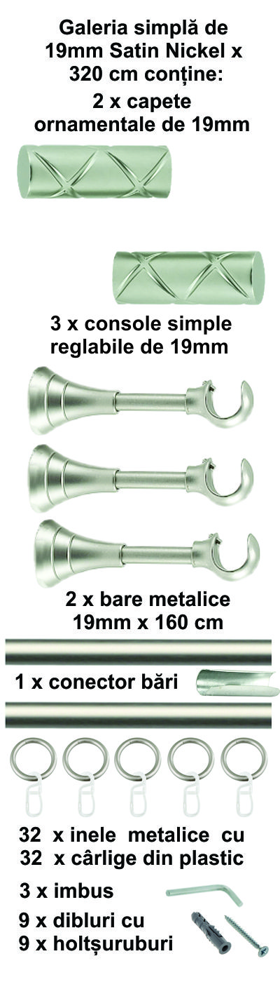 Galerie metalica Ciel simpla 19 mm, satin nichel (argintiu mat) - imagine 8