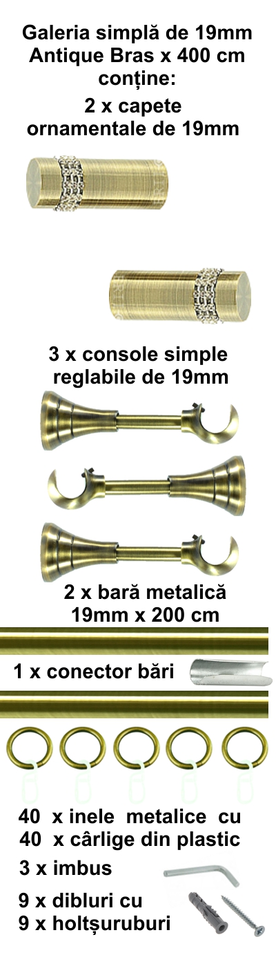 Galerie metalica Dios simpla 19 mm, antique brass (auriu antic) - imagine 9