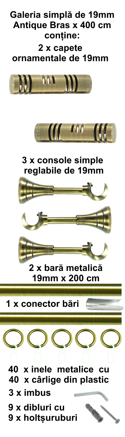 Galerie metalica Elis simpla 19 mm, antique brass (auriu antic) - imagine 9
