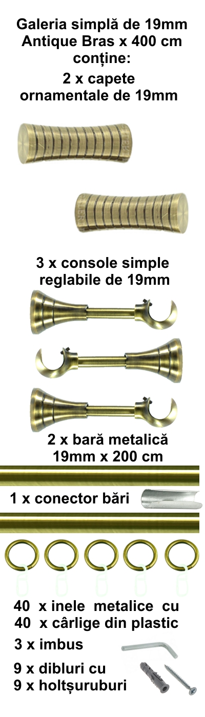 Galerie metalica Febris simpla 19 mm, antique brass (auriu antic) - imagine 9