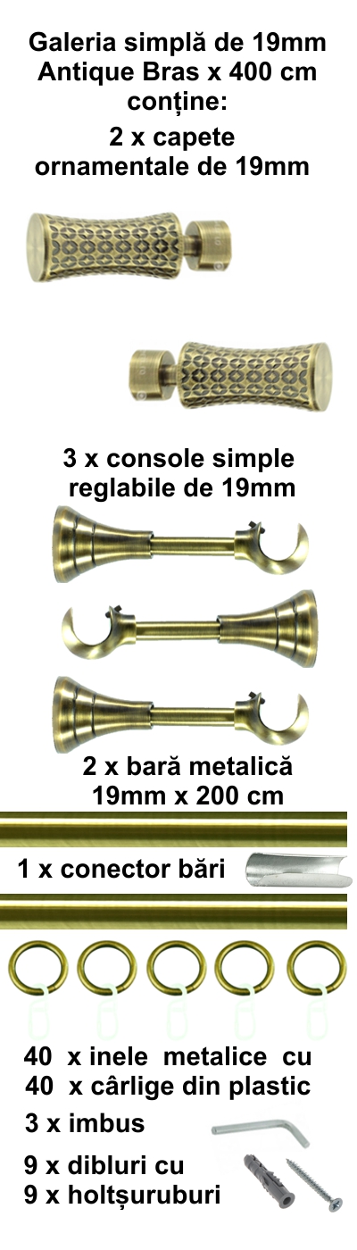 Galerie metalica Jaris simpla 19 mm, antique brass (auriu antic) - imagine 9