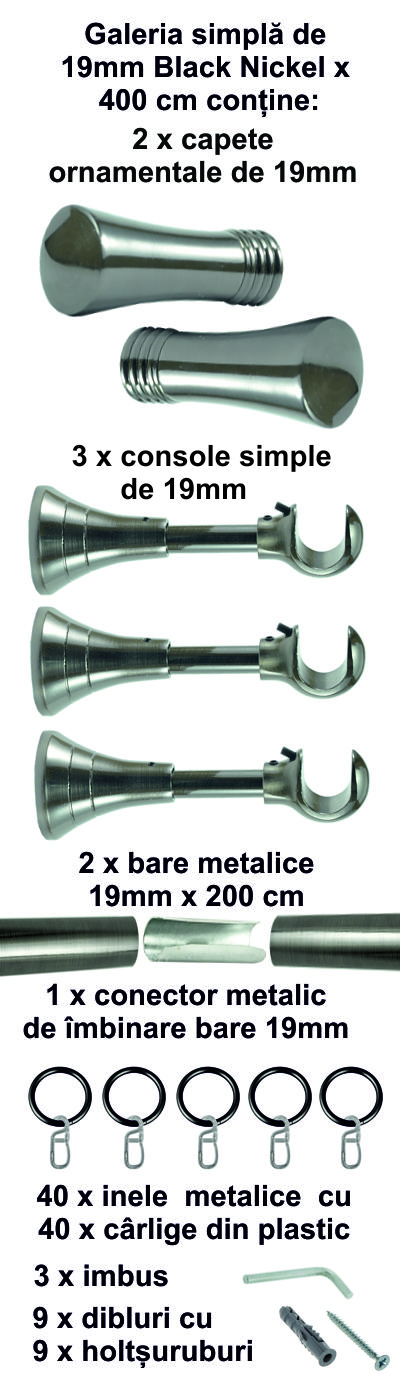 Galerie metalica Ahile simpla 19 mm, Black Nickel - imagine 8