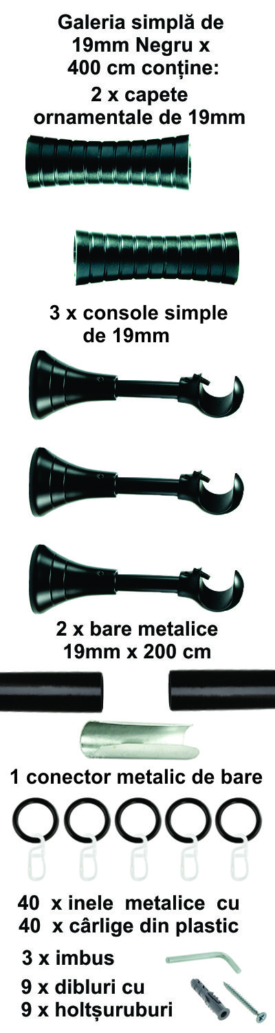 Galerie metalica Febris simpla 19 mm, Negru - imagine 8