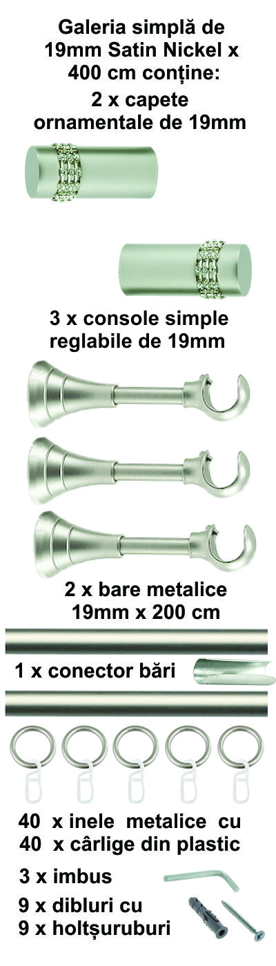Galerie metalica Dios simpla 19 mm, satin nichel (argintiu mat) - imagine 9