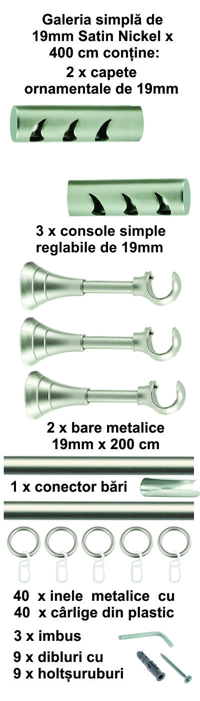 Galerie metalica Drop simpla 19 mm, satin nichel (argintiu mat) - imagine 9