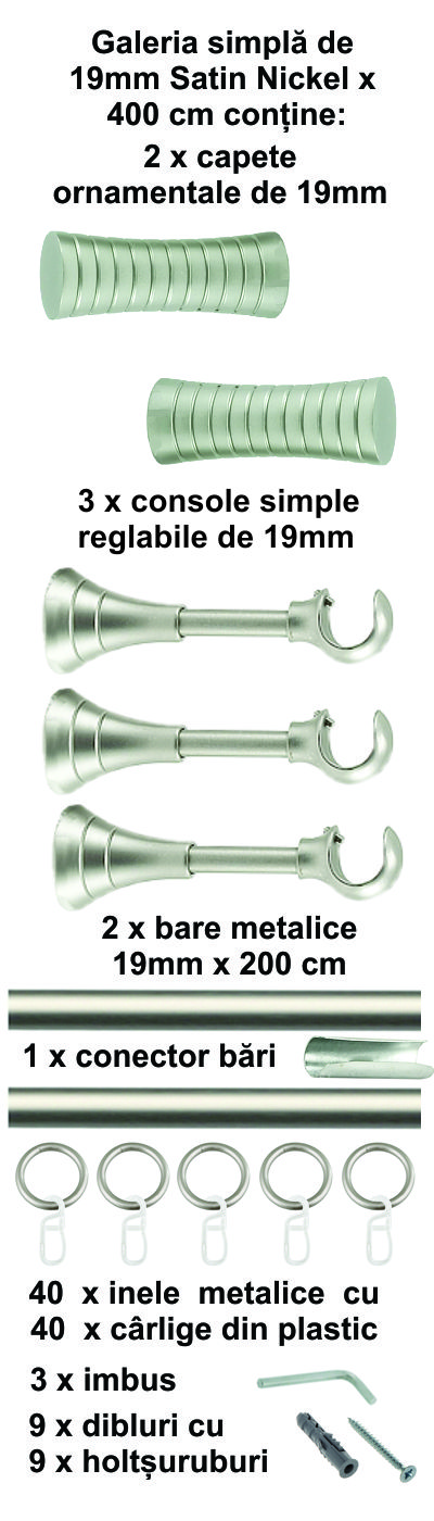 Galerie metalica Febris simpla 19 mm, satin nichel (argintiu mat) - imagine 9