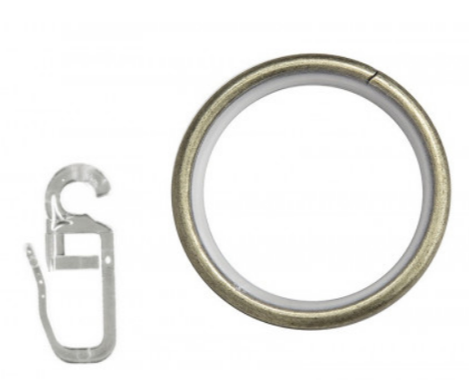 INELE METAL SILENT 19MM ANTIQUE BRASS CU INSERTIE PLASTIC+ CARLIGE STRANSPARENTE SET 10 BUC