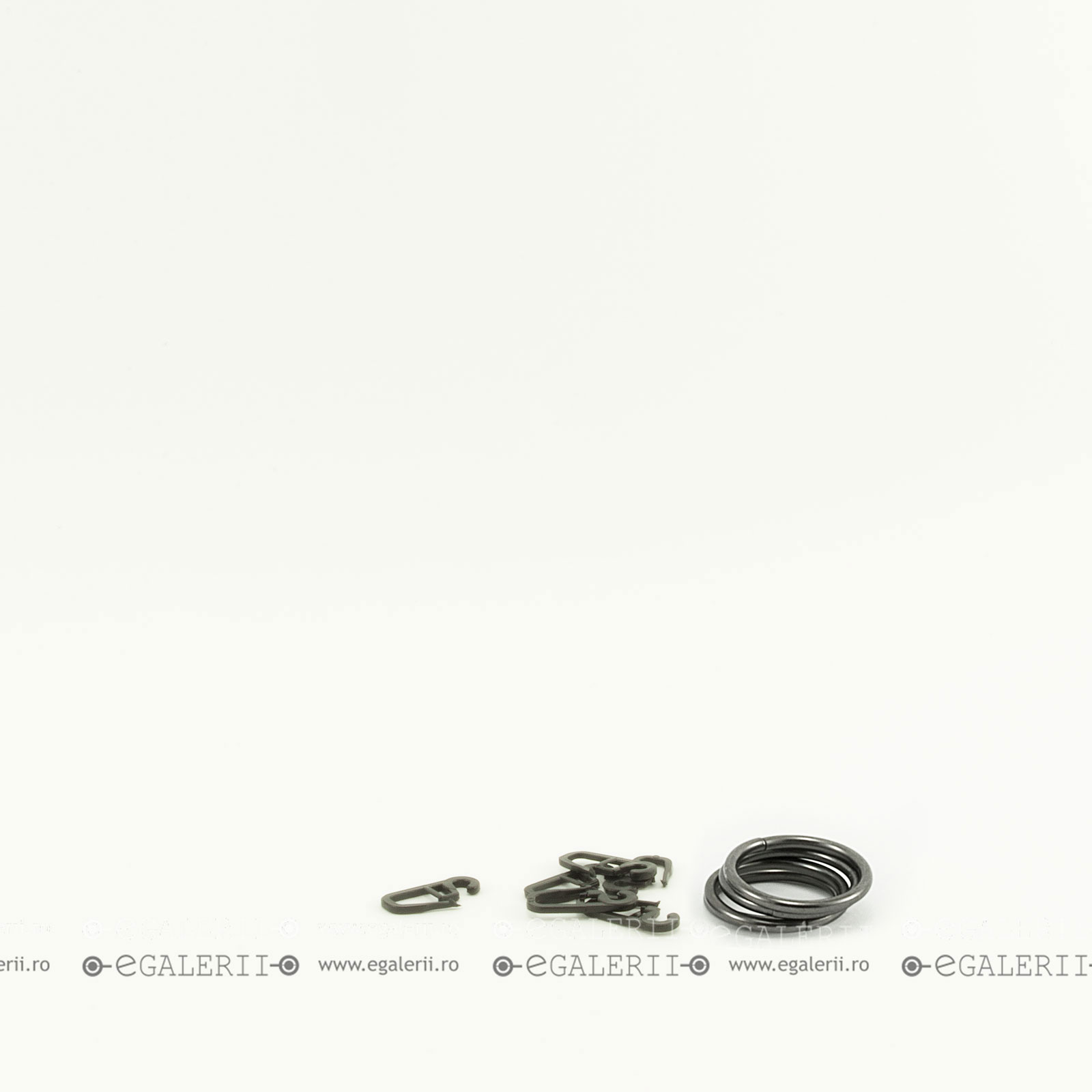 Inele din Metal cu carlige din plastic pentru bara de 19mm Black Nickel - set 10 buc